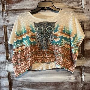 Beautees Colorful Owl Pattern Crop Top